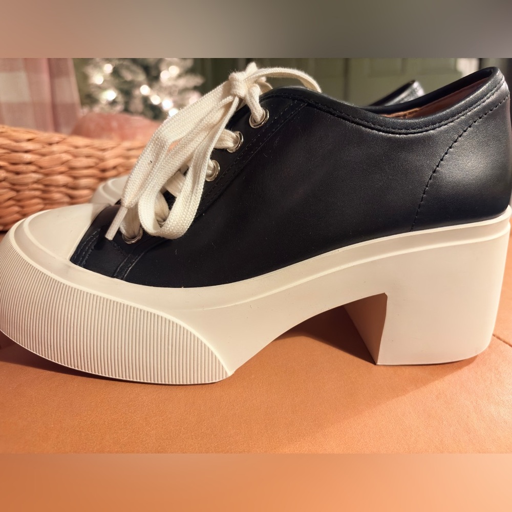 Beau Today Black and White Women's Platform Shoes Sneakers Heeled Leather 37 6.5